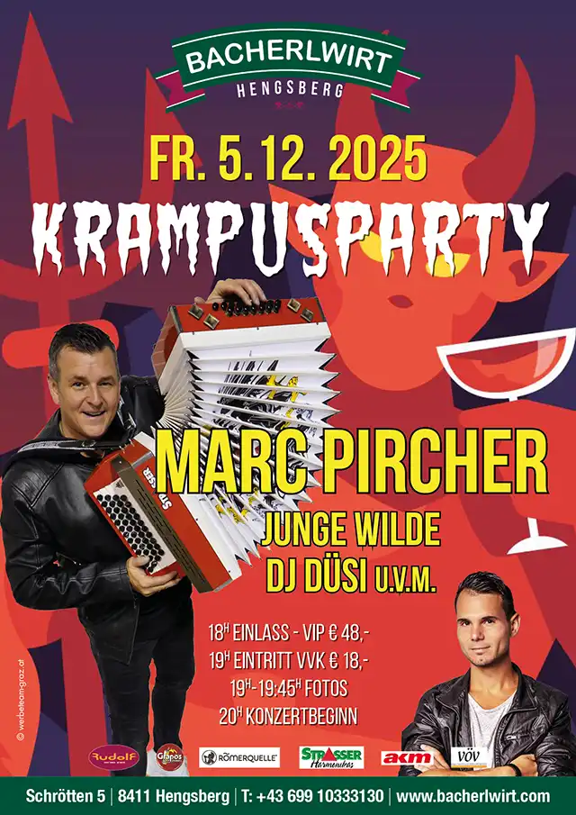 Krampus mit Marc Pircher, Junge Wilde und Sir Düsi im Bacherlwirt Hengsberg